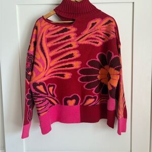 FARM Rio Red and Pink Floral Turtleneck Sweater